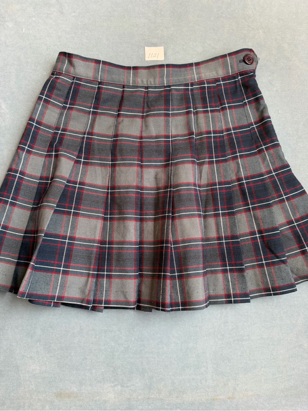 American Apparel Gray Plaid Pleated Mini Skirt with Red & Navy